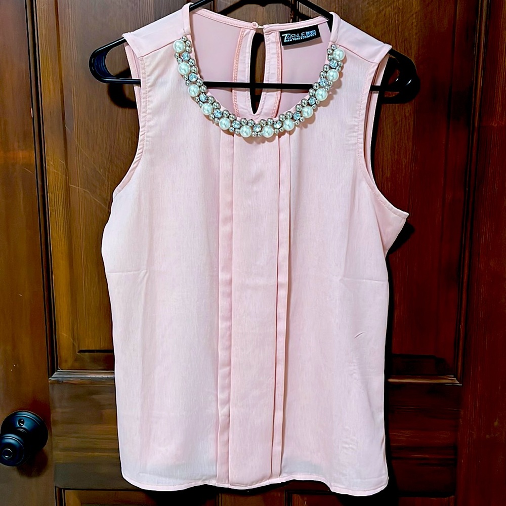 Apricot dressy blouse with Pearls and Rhinestones sz Small